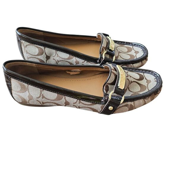 Coach New York Felisha Signature C Loafers Flats US 9B Brown Gold Buckle AS - Picture 2 of 9